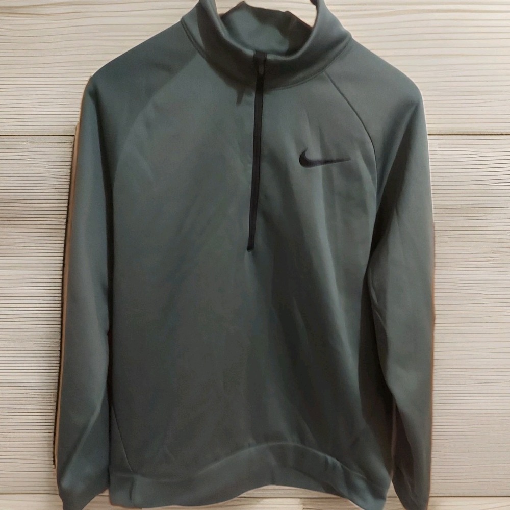 Nike Dri-Fit Green Long Sleeve 1/4 Zip Mock Neck Pullover Sweatshirt Size L Logo